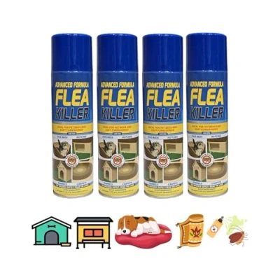 Image of 4 x Flea Spray for House Kills Instantly Household treatment the home Dog Beds Cat Hutches Kennels and Carpets Tick Protection Soft Furnishings 200ml