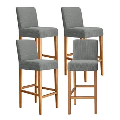 Image of SHUOJIA Bar Stool Covers, Stretch Pub Counter Short Back Chair Covers with Elastic Bottom for Breakfast Cafe High (Grey,4 Pcs)