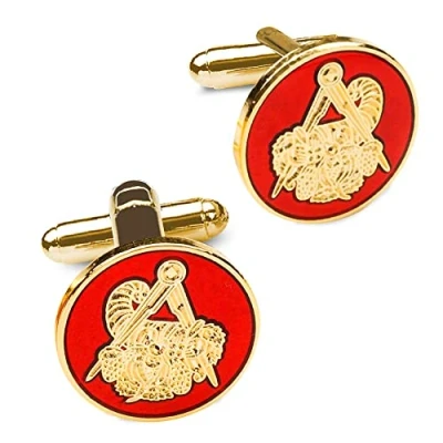 Image of The Masonic Collection Red Round Stewards Cufflinks (Cornucopia Symbol) Gold plated A Useful Gift Accessory for Freemason Men Velvet Pouch/Cufflink Box