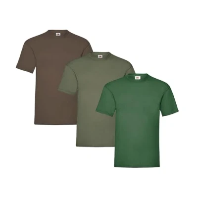 Image of Fruit of the Loom Men&#039;s T Shirt Pack 3, 1 x chocolate, olive, bottle green and Hl Kauf notepad, XL