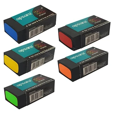 Image of Comfy Erasers, Black, Pack of 5, Medium, Soft Rubber Pencil Erasers Multipack, Perfect for School Office Home Everyday Use, iZOFAX Black Ball Pen