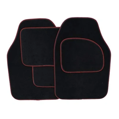 Image of Streetwize SWCM30 Velour Car Floor Mat Set of 4, Anti Slip Mats Interior Accessory (Red/Black)
