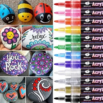 Image of wonsar Acrylic Paint Pens for Rock Painting Stones Ceramic Porcelain Glass Pebbles Fabric Wood Kids DIY, Canvas (12 Fine Tip)