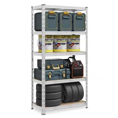 Image of SONGMICS Heavy Duty Storage Shelf, Garage Shelving Unit, 50 x 100 200 cm, Supports up to 875 kg, Easy Assembly, Rack, Adjustable Shelves, Silver GLR447E01