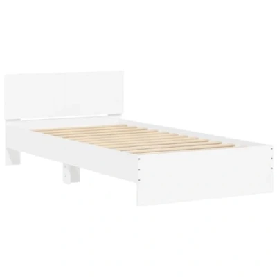 Image of vidaXL Engineered Wood Bed Frame &amp; Headboard Base Single Setup, White, 100x200 cm, Bedroom Plywood Slats Support