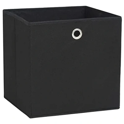 Image of vidaXL Storage Boxes, Pack of 4, Non Woven Fabric, Foldable Design, Space saving, Convenient Metal Eyelet, Modern Black