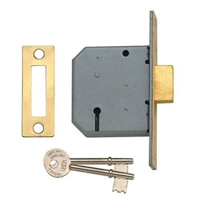 Image of Union Locks 2177 3 Lever Mortice Deadlock 65mm Polished Brass (Visi Pack)