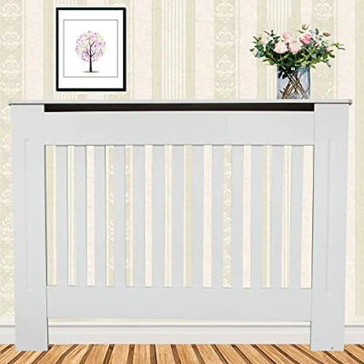 Image of BRIEFNESS White Radiator Cover Modern Painted Vertical Style Slats MDF Living Room Cabinet, Shelves, Traditional Heater Hide Out for Hallway Bedroom Furniture Medium