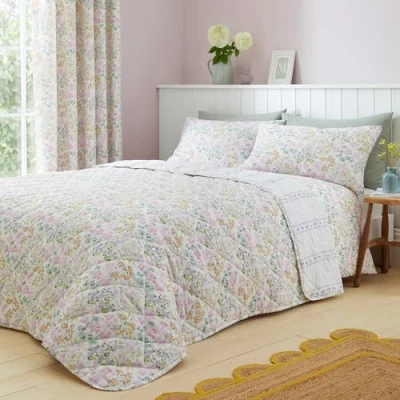 Image of Dreams &amp; Drapes Ditzy Floral Print Curtains W66 x L72 (168 183cm) 2 Panels Matching Bedding Available Lined in Lilac Eyelet