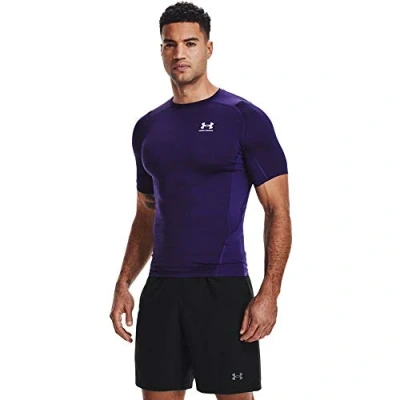 Image of Under Armour Men&#039;s HeatGear Compression Short Sleeve T Shirt, Purple (500)/White, M