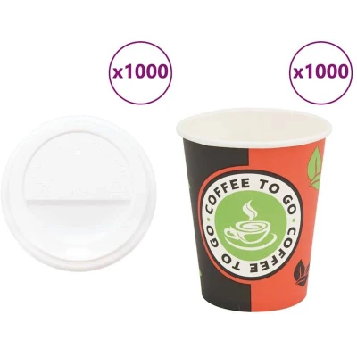 Image of vidaXL Paper Coffee Cups with Lids 1000 pcs 8oz 240ml