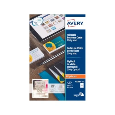 Image of Avery Printable Single Sided Business Cards, 10 Cards Per A4 Sheet, White, 250 C32011 25