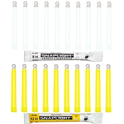 Image of Cyalume SnapLight 6&quot; Industrial Grade Glow Sticks, Multi Color 20 Pack (10pcs White 8h, 10pcs Yellow 12h) Light Sticks