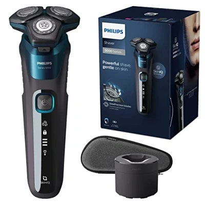 Image of Philips Shaver Series 5000 Wet &amp; Dry Electric in Carbon Grey with 1 x Integrated Pop up Trimmer, Soft Pouch, Protective Cap and Charging Stand (Model S5887/13)