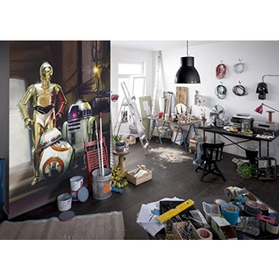 Image of Komar Star Wars Three Droids R2 D2 C 3PO BB 8 Wallpaper Mural, Vinyl, Multi Colour, 184x0.2x254 cm