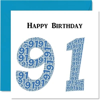 Image of Fun 91st Birthday Cards for Men Shapecloud Happy Card Great Grandad Grandpa Nanny Grandma Nan Gran Granny Dad Mum, 145mm x Greeting Cards,
