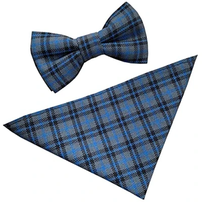 Image of Men&#039;s Bedford Blue Tartan Bow Tie &amp; Hanky Set