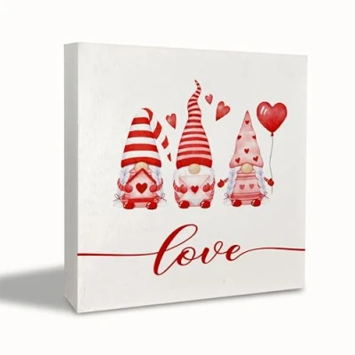 Image of Gnome Valentines Day Desk Table Decor,Valentines Wooden Sign,Valentines Valentine Gnomes Decor Decorations for Home,Love Sign Home Decor,5x5