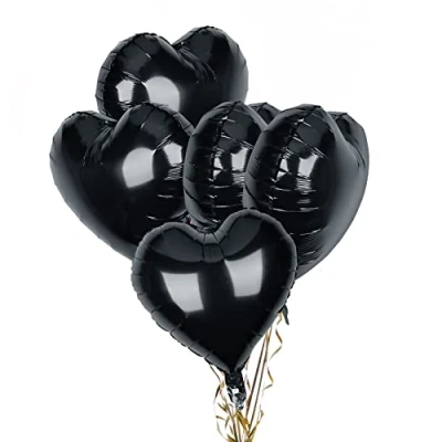 Image of Pack of 5 Black Heart Balloons, 18 Inches Shape Foil Balloons Helium for Valentines Engagement Bridal Shower Graduation Baby Wedding Anniversary Birthday Party Decorations