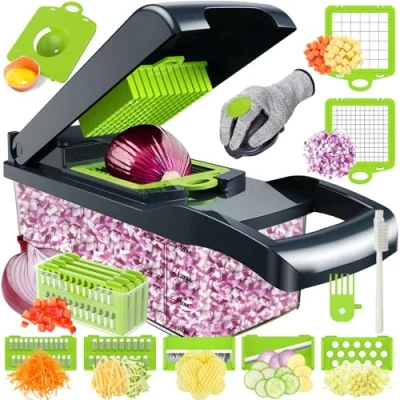 Image of 16 in 1 Vegetable Cutter, Multifunctional Chopper, Dicer with 7 Interchangeable Blades, Slicer for Slicing Fruit Vegetables, Carrot, Potato, Onion, Garlic