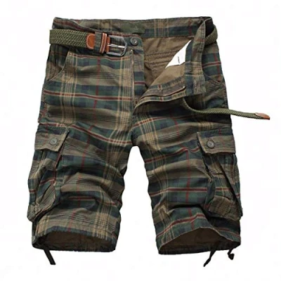Image of NC Men&#039;s Multi Pocket Casual Fit Plaid Beach Short,Outdoor Camouflage Cotton Lightweight Cargo Work Shorts (34, Army Green)
