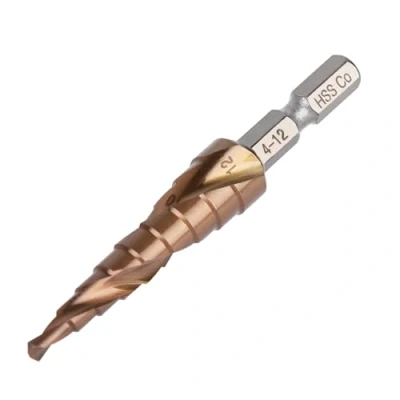 Image of Vearter M35 HSS Cobalt Step Drill Bit 4 12mm 9 Steps with Spiral Groove 6.35mm Hexagonal Shank Hole Saw Cutter for Stainless Steel, Iron, Copper and Aluminium