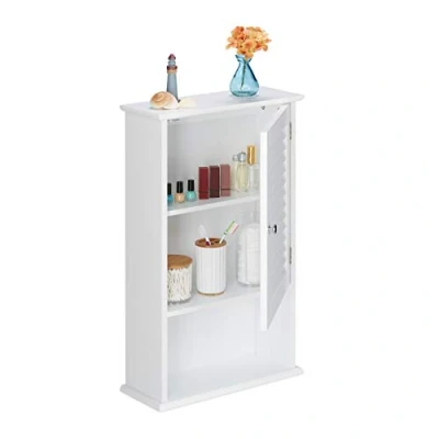 Image of Relaxdays Bathroom Cabinet, Free Standing, Wooden, Storage, 3 Shelves, Decor, Cupboard, HxWxD: 70 x 42 x16.5cm, White