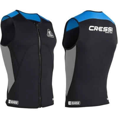 Image of CRESSI Guardian Man Neoprene Zipper Vest Black/Blue 2mm S/2 Double Lined with Zip, for Swimming, Snorkeling, Sup, Surfing, Kayaking and Water Sports, Black/Blue, S/2, Men&#039;s