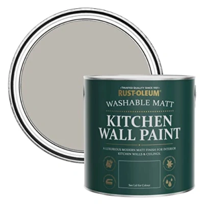 Image of Rust Oleum Grey Washable Kitchen Wall Paint in Matt Finish Gorthleck 2.5L