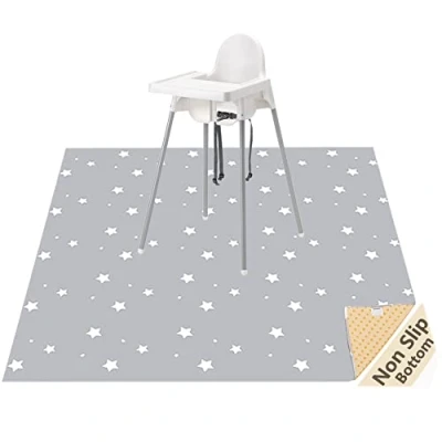 Image of WOMUMON 51 Splat Mat for Under High Chair/Arts/Crafts, Washable Spill Waterproof Anti slip Floor Splash Mat, Portable Play and Table Cloth (Star, 130x130cm)
