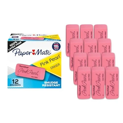 Image of Paper Mate Pink Pearl Erasers, Large, 12 Count