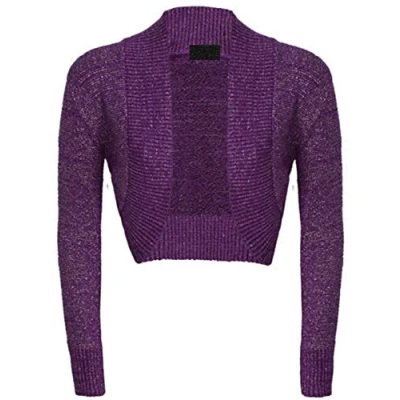 Image of GirlzWalk@ Womens Girls Long Sleeve Knitted Metallic Lurex Shrug Ladies Bolero Cardigan (Purple, SM/UK 8 10)