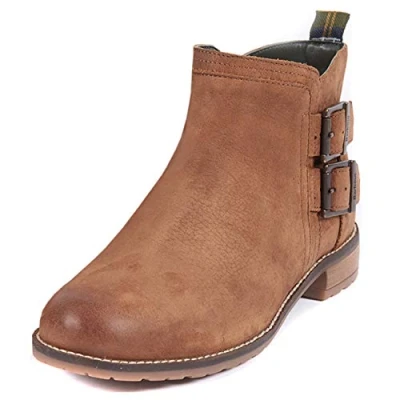 Image of Barbour Womens Sarah Low Buckle Leather Closed Toe Dealer Chelsea Boot Tobacco 3