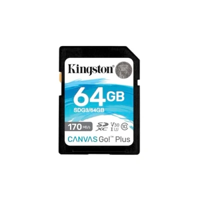 Image of Kingston Canvas Go! Plus SD card 64GB SDXC 170R C10 UHS I U3 V30