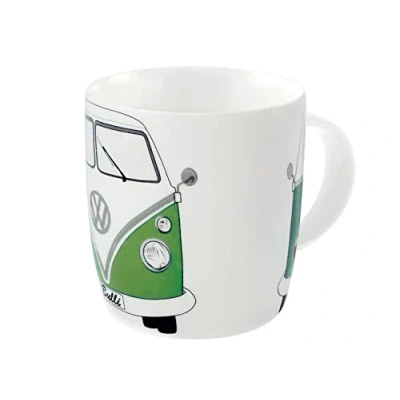 Image of BRISA VW Collection Volkswagen Large Ceramic Coffee Tea Cappuccino Mug Cup in T1 Bus Design (370 ml/12.5 fl oz/Bus Front/Green)