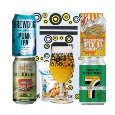 Image of World IPA Craft Beer Gift Set with Glass (4 Pack) Beavertown, Sierra Nevada, Founders, Brewdog Gifts For Men, Birthday Men and Women, Her, Set, Fathers Day