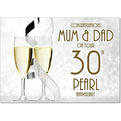 Image of doodlecards Mum &amp; Dad Pearl Wedding Anniversary Card Medium Size with Plain Envelope