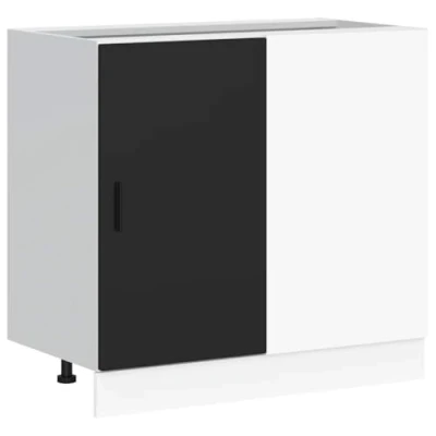 Image of vidaXL Sink Base Cabinet Black Engineered Wood Modern Kitchen Storage Unit with Adjustable Feet 86x46x81.5 cm