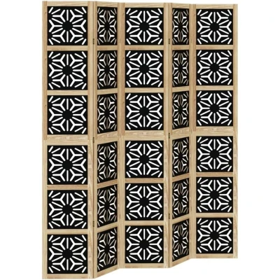 Image of vidaXL Solid Wood Paulownia &amp; Engineered Room Divider 5 Panel Privacy Screen, Brown/Black, Foldable for Living Room/Office/Bedroom