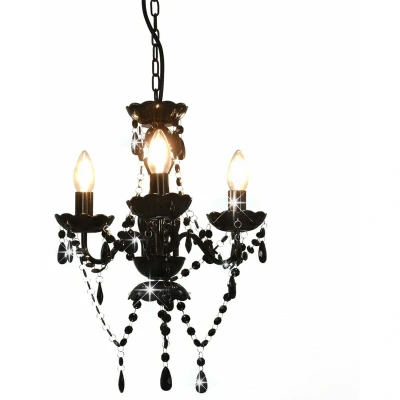 Image of vidaXL 3 Arm Black Round Chandelier with Glittering Beads Modern Hanging Lamp E14 Bulb Bases Ideal for Living Rooms, Hallways