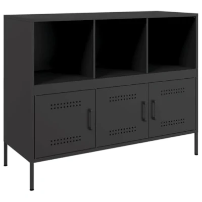 Image of vidaXL Sideboard Black, Industrial Style Storage Cabinet, Cold rolled Steel Frame, 100.5x39x79 cm, 6 Compartments Living Room/Bedroom