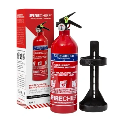 Image of Multi Purpose Powder Fire Extinguisher Ready to Use in Seconds 1kg ABC for Home &amp; Kitchen 5 Year Guarantee Firechief Travel Cars, Campervans Caravans