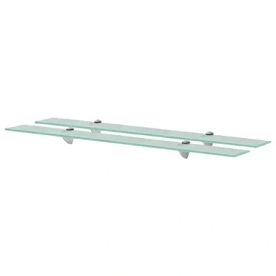 Image of vidaXL Floating Glass Shelves Modern, Transparent 90x20 cm with Durable, Tempered 8mm &amp; Zinc Alloy Clip Brackets Easy Assembly, 15 kg Load Capacity