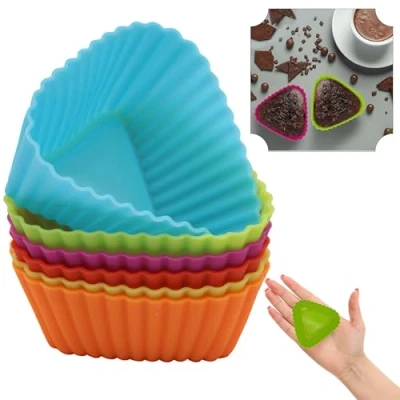 Image of 12x Random Triangle Muffin Cases for Air Fryer Airfryer Kitchen UtensilsSilicone Cupcake Mould Baking Reusable Tools