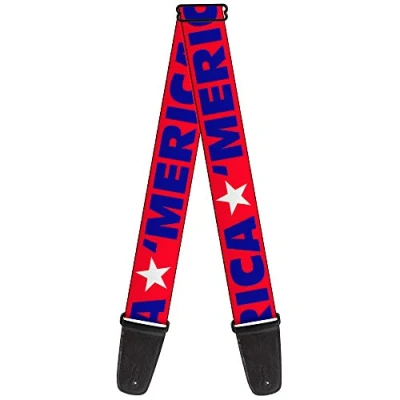 Image of Buckle Down Guitar Strap Merica Star Red Blue White 2 Inches Wide