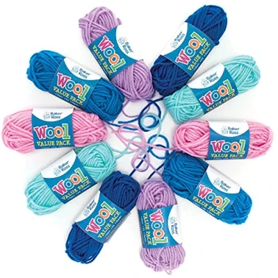 Image of Baker Ross FE884 Winter Colours Craft Wool Value Pack of 10, Coloured Knitting Yarn for Arts and Crafts, Supplies Kids Introduction to Sewing