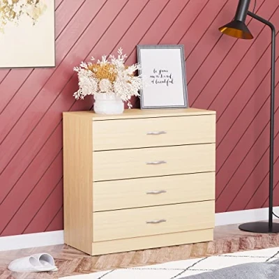 Image of Vida Designs Pine Chest of Drawers, 4 Drawer With Metal Handles and Runners, Unique Anti Bowing Support, Riano Bedroom Furniture