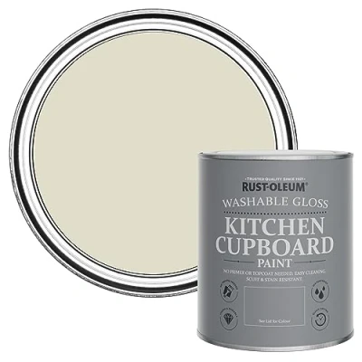 Image of Rust Oleum Beige Kitchen Cupboard Paint in Gloss Finish Relaxed Oats 750ml