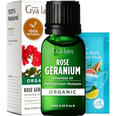 Image of Gya Labs Organic Rose Geranium Essential Oil for Skin Diffuser Aromatherapy (10ml)