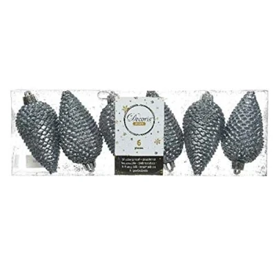 Image of 6 x Shatterproof PINE CONE Shaped Christmas Tree Bauble Decoration 8cm (ICE BLUE)